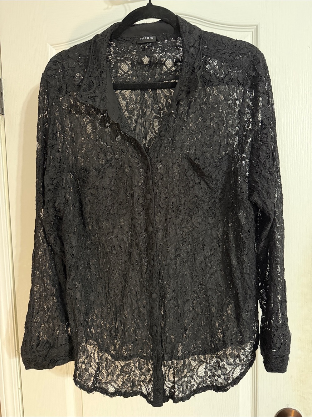 torrid Black Sheer Lace Button-Down Shirt